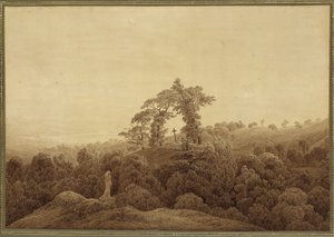 Tengerparti táj kereszttel és szoborral alkotó: Caspar David Friedrich