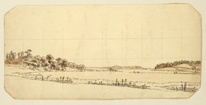 Lakeside, 1802-3 (toll és barna tinta mosás ceruzával papíron) alkotó: Caspar David Friedrich