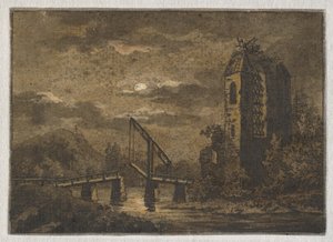 Táj felvonóhíddal és romokkal a holdfényben alkotó: Caspar David Friedrich