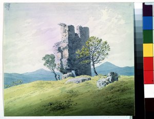 ""The Ruins Of Teplice Castle In the Czech Republic"" (The Castle In Teplitz) Akvarell: Caspar David Friedrich (1774-1840) 19. századi Puskin Múzeum, Moszkva alkotó: Caspar David Friedrich