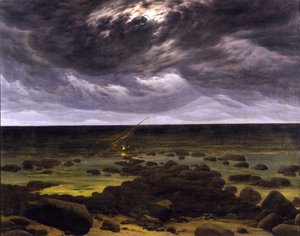 A tengerpart holdfényben alkotó: Caspar David Friedrich