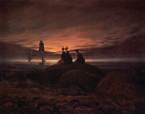 Hold emelkedik a tenger felett alkotó: Caspar David Friedrich