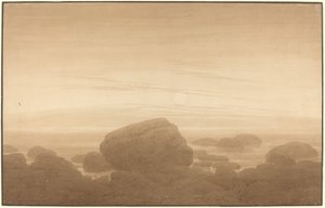 Holdkelte egy üres parton alkotó: Caspar David Friedrich