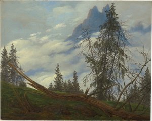 Hegyi csúcs sodródó felhőkkel alkotó: Caspar David Friedrich