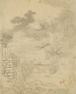 Stream with a Bridge, 1799 körül (ceruza, toll és tinta papíron) alkotó: Caspar David Friedrich