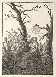 A nő a pókhálóval a csupasz fák között alkotó: Caspar David Friedrich