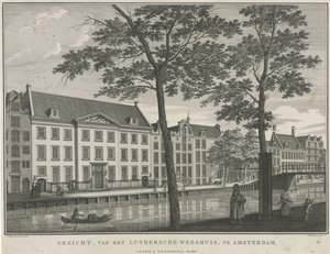 Kilátás az amszterdami evangélikus árvaházra A Luthersche Árvaház arca Amszterdamban (cím a tárgyon)