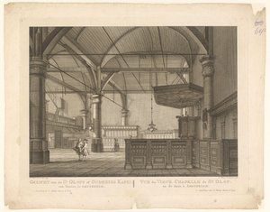 Az amszterdami Szent Olof kápolna belseje Kilátás a St. Olofs vagy Oudezyds kápolnára belülről, Amszterdamban / Vue du Vieux Chapelle de St. Olof és a tánc, à Amsterdam (cím a tárgyon)