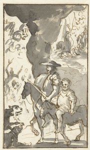 Don Quichotte és Sancho Panza egy kovácsműhely mellett hajtanak el Tervek a Histoire de l