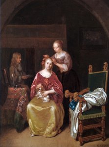 A Lady At Her Toilet, 1665 körül (olaj, tölgyfa panel) alkotó: Caspar Netscher