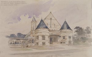 Előzetes tanulmány a Shattuck Iskola fegyverraktárának épületéről, Faribault, Minnesota alkotó: Cass Gilbert
