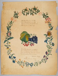 Cím nélkül (vers és díszkoszorú) (wc, grafit és tinta papíron) alkotó: Catherine Emma Manley
