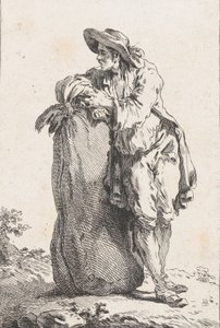 Gabonászsákra támaszkodó paraszt, 1758. alkotó: Catherine Francoise Beauvarlet