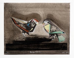 Bright Birds, 2014 (mokulitolitográfia kézi színezéssel) alkotó: Cathie Pilkington