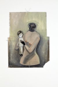 Inbetween, 2014 (papírkollázs, pamutfonal, olaj és fényes festék)