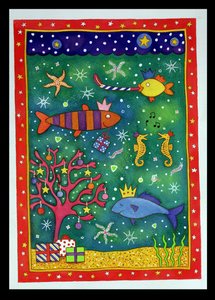 Fishy Christmas, 1997 (wc és pasztell papíron) alkotó: Cathy Baxter