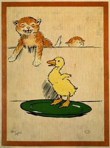 Macskák és kacsa. Cecil Aldin (1870-1935) rajza. Párizs, dekoratív művészet alkotó: Cecil Charles Windsor Aldin