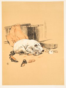 Csalódás amiatt, hogy nem találom a csokoládét, Egy meleg kutya, Egy bolond év története Aldin, Cecil Charles Windsor (1870-1935), megjelent William Heineman, 1905. 1. kiadás, illusztráció, kréta és C alkotó: Cecil Charles Windsor Aldin
