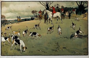 Vadászjelenet, Cecil Aldin (1870-1935) nyomvonal akvarellje 19. századi magángyűjtemény alkotó: Cecil Charles Windsor Aldin