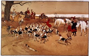 Vadászjelenet futott; lövés. Cecil Aldin (1870 -?) metszete, Anglia. Coll. Rész alkotó: Cecil Charles Windsor Aldin