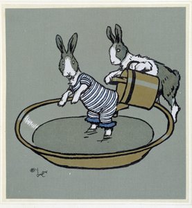 Nyulak prennant un bain - a „Merry Party”-ban, ill. Cécil Aldin, szerk. Hodder & Stoughton, London alkotó: Cecil Charles Windsor Aldin