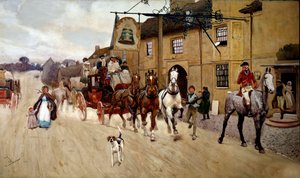Állítsd meg a szorgalmat a harang fogadója előtt: Stilton Watercolor by Cecil Aldin (1870-1935) 19. századi magángyűjtemény