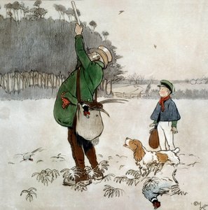 Cecil Aldin (1870-1935) The Fighter Shooting Ducks akvarellje, 19. századi magángyűjtemény alkotó: Cecil Charles Windsor Aldin