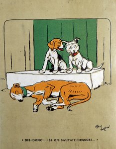 Miért nem ugrunk rá két kutyára, és habozunk felébreszteni egy alvó élesztőt? Cecil Aldin (1870-1935) akvarellje 19. századi Párizs, Dekoratív művészet alkotó: Cecil Charles Windsor Aldin