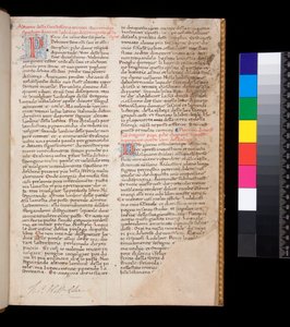 Ms 148. Nagy Gergely, Dialogi olasz fordításban. Írta: Domenico Cavalca, f.1r Piros [P] és [D] betűk, kék tollfestéssel alkotó: Central Italian School