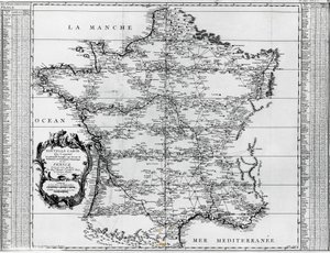 Franciaország térképe, Giovanni Domenico Maraldi (1709-1788) és Cesar-Francois Cassini de Thury vagy Cassini III (1714-1784), Franciaország alkotó: Cesar Francois Cassini de Thury