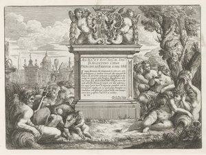 Agostino Chigi elkötelezettsége és fegyvere, valamint Róma nézete Fontane di Roma (sorozat címe) Róma szökőkútjai (sorozat címe) alkotó: Cesare Fantetti