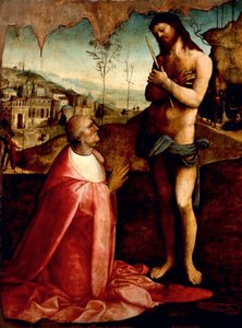 A szenvedő Krisztus és Oliviero Carafa bíboros imában, Cesare da Sesto (1477-1523)