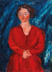 A piros ruhás nő kék alapon, 1928 körül. alkotó: Chaim Soutine