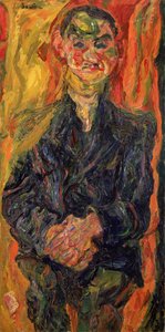 Férfi kékben, sárga és piros háttérrel alkotó: Chaim Soutine