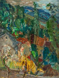 Városkép ciprusfákkal, Dél-Franciaország, 1920-1930-as évek. alkotó: Chaim Soutine