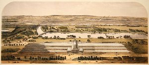 Madártávlat az épületről a Nagy Kiállításhoz, az Ackermann & Co. alkotó: Charles (after) Burton