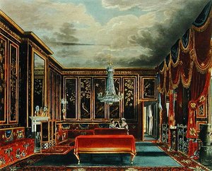 A Frogmore-i japán szoba, R. Reeve metszete a "Windsori kastély, a St. James-palota, a Carlton House, a Kensington-palota, a Hampton Court és a Frogmore királyi rezidenciáinak története" című művéből, A. Dry kiadásában alkotó: Charles (after) Wild