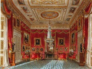 A Rose Satin Drawing Room, Carlton House, a "The History of the Royal Residences"-ből, Daniel Havell (1785-1826), William Henry Pyne (1769-1843) metszete alkotó: Charles (after) Wild