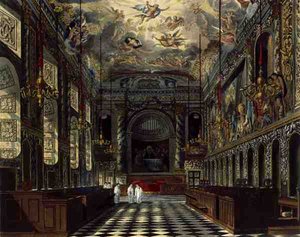 A királyi kápolna, Windsor kastély, a "Royal Residences" című képből, Thomas Sutherland (sz.1785) metszete, William Henry Pyne (1769-1843) kiadása. alkotó: Charles (after) Wild