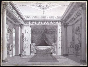 Tervezés egy birodalmi hálószobához, 1810 körül (toll és tinta, valamint akvarell papíron) alkotó: Charles (attr. to) Percier