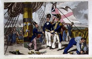 A Quarter Deck a csata előtt, lemez a John Mitford (1782-1831) „The Adventures of Johnny Newcome in the Navy” című filmből, 1818 (litho)