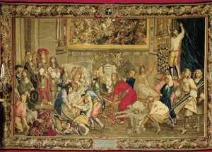XIV. Lajos látogatása a Gobelin-gyárban alkotó: Charles (studio of ) Le Brun