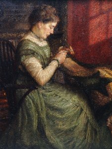 Egy karosszékben ülő hölgy portréja varrás alkotó: Charles A. Sheehan