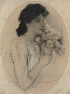 Lány virágokkal alkotó: Charles Allan Gilbert