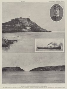 Santiago de Cuba kikötőjének bejárata; a Merrimac hajóval, amely a csatorna legszűkebb részénél süllyedt el. alkotó: Charles Auguste Loye