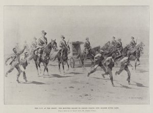 A CIV a fronton, a Mounted Escort Cronjébe érkezik a Modder River táborba alkotó: Charles Auguste Loye