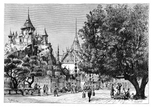 Egy utca Bangkokban, Thaiföldön, 1895-ben.
