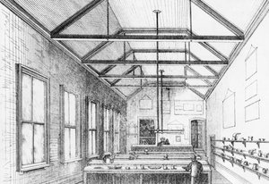 Kémiai laboratórium, Dulwich College, 1870 körül (litográfia)