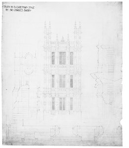 "Study in Elizabethan Style", rajz a Parlament épületéhez, 1836-40 körül (toll és tinta papíron)