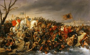 Lothair of France defeats Emperor Otto II on the banks of the Aisne, October 978 alkotó: Charles Barthelemy Jean Durupt